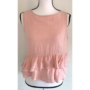 Zara light pink ruffled linen blouse tank top shirt tee size medium M flawless